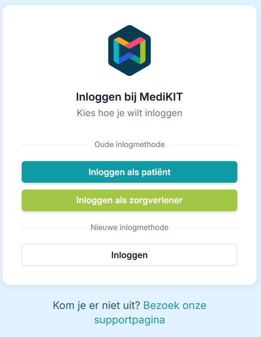Inlogscherm nieuwe login methode